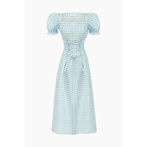 Sleeper Womens Marquise Corset Linen Dress XL Blue Gingham - Picture 1 of 11